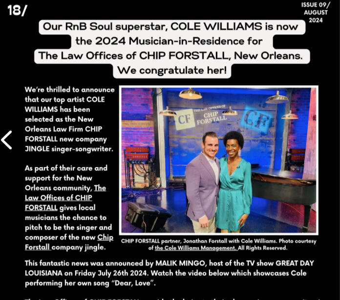 Cole Williams premieres her Chip Forstall Commercial